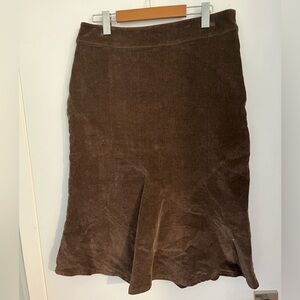 Classic Brown Corduroy Below Knee Flare Skirt Waist 34”